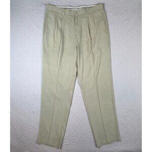 Tommy Bahama Relax Pants Men's 36x34 Beige 100% Silk Vintage Pleated Tapered Leg